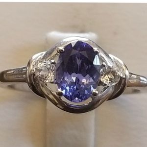 Genuine Tanzanite and White Sapphire Ring